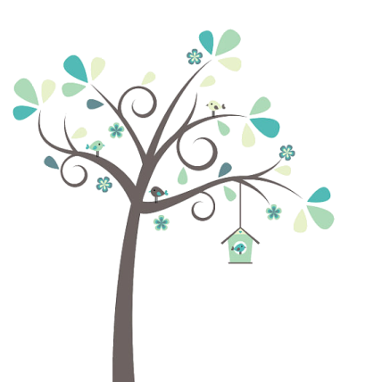 a tree with birds hanging from the branches