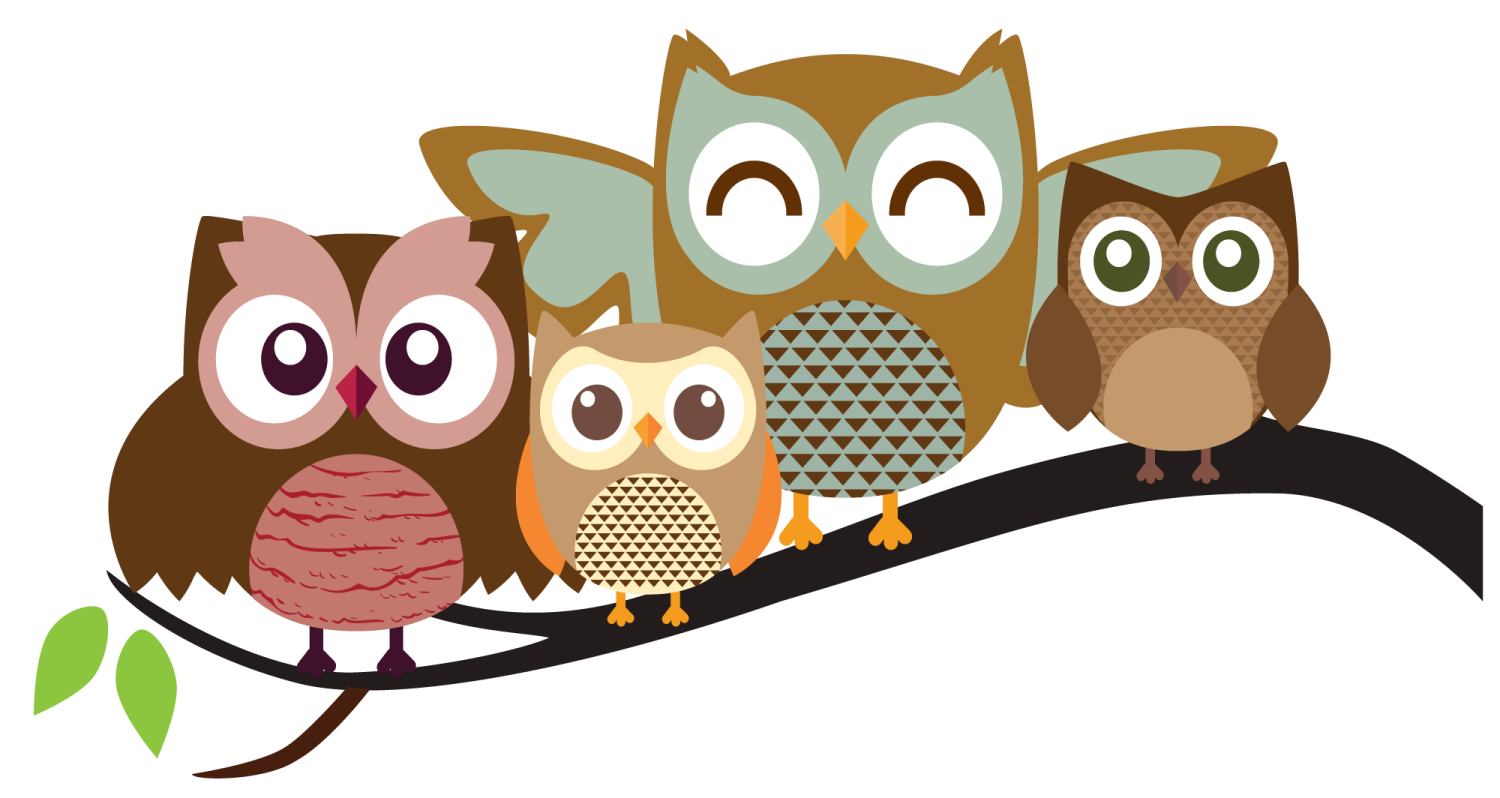 a group of owls sitting on a branch