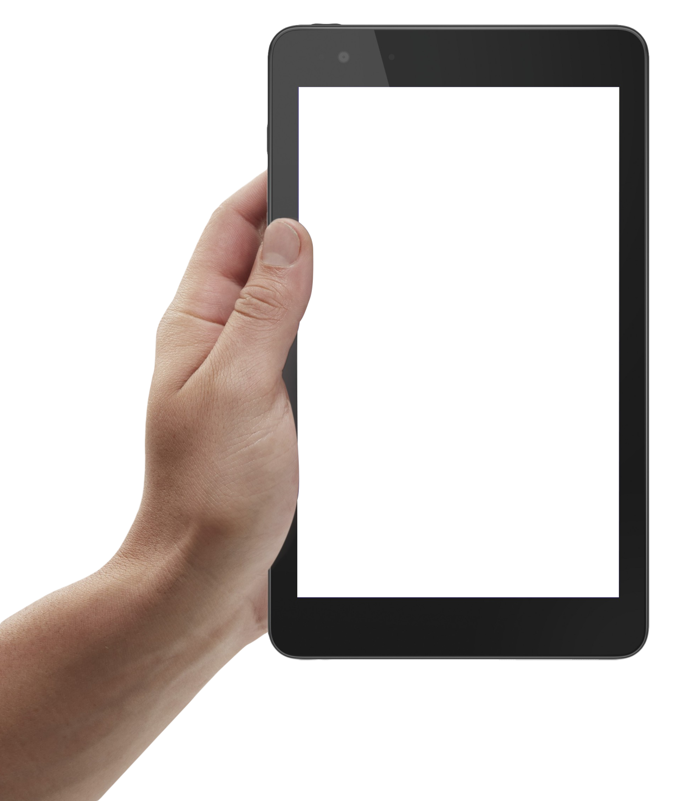 a hand holding an ipad with a white screen