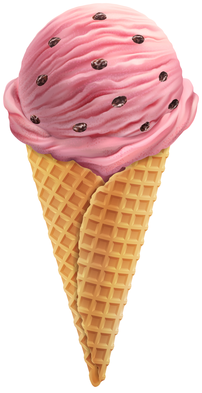 a pink ice cream with chocolate chips on top