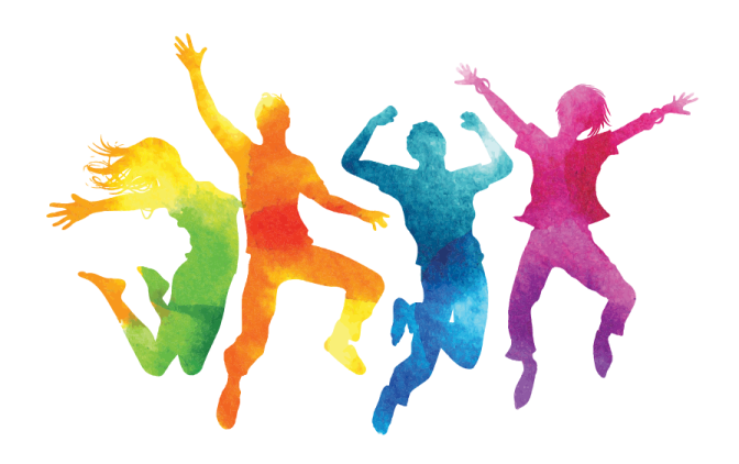 a group of people jumping in the air