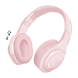 a pair of pink headphones on a white background