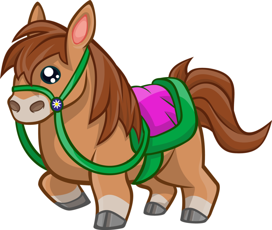 a cartoon horse wearing a backpack