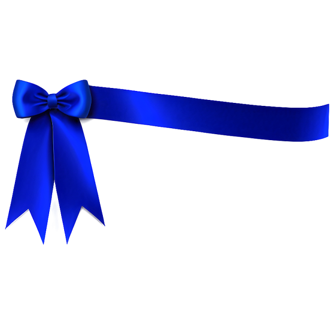a blue ribbon with a bow on it