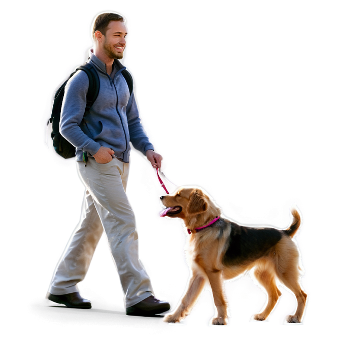 a man walking a dog on a leash