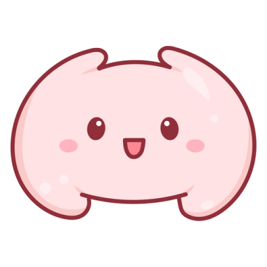 a pink cartoon character with a big smile