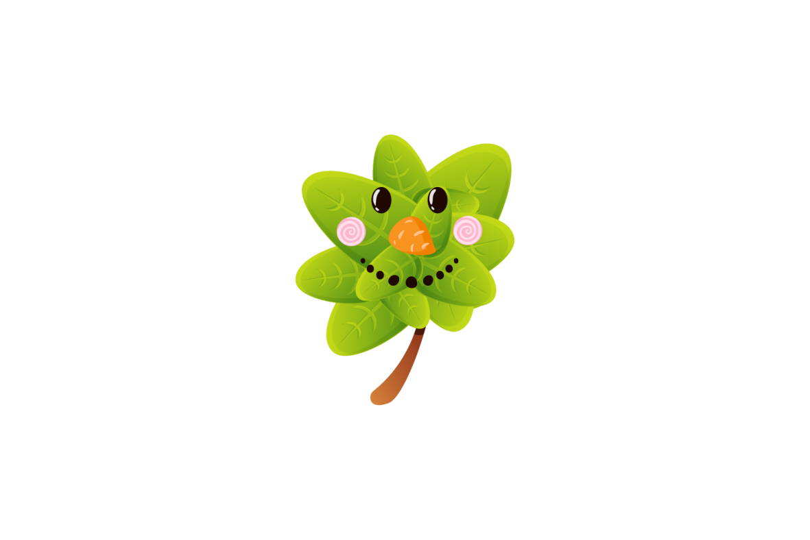 a green leaf with a face on it