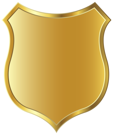 a gold shield with a white background