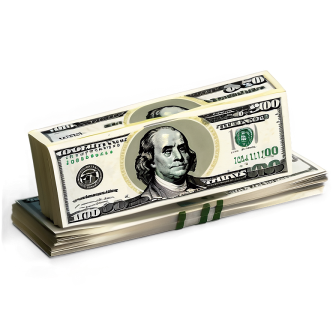 a stack of money on a white background