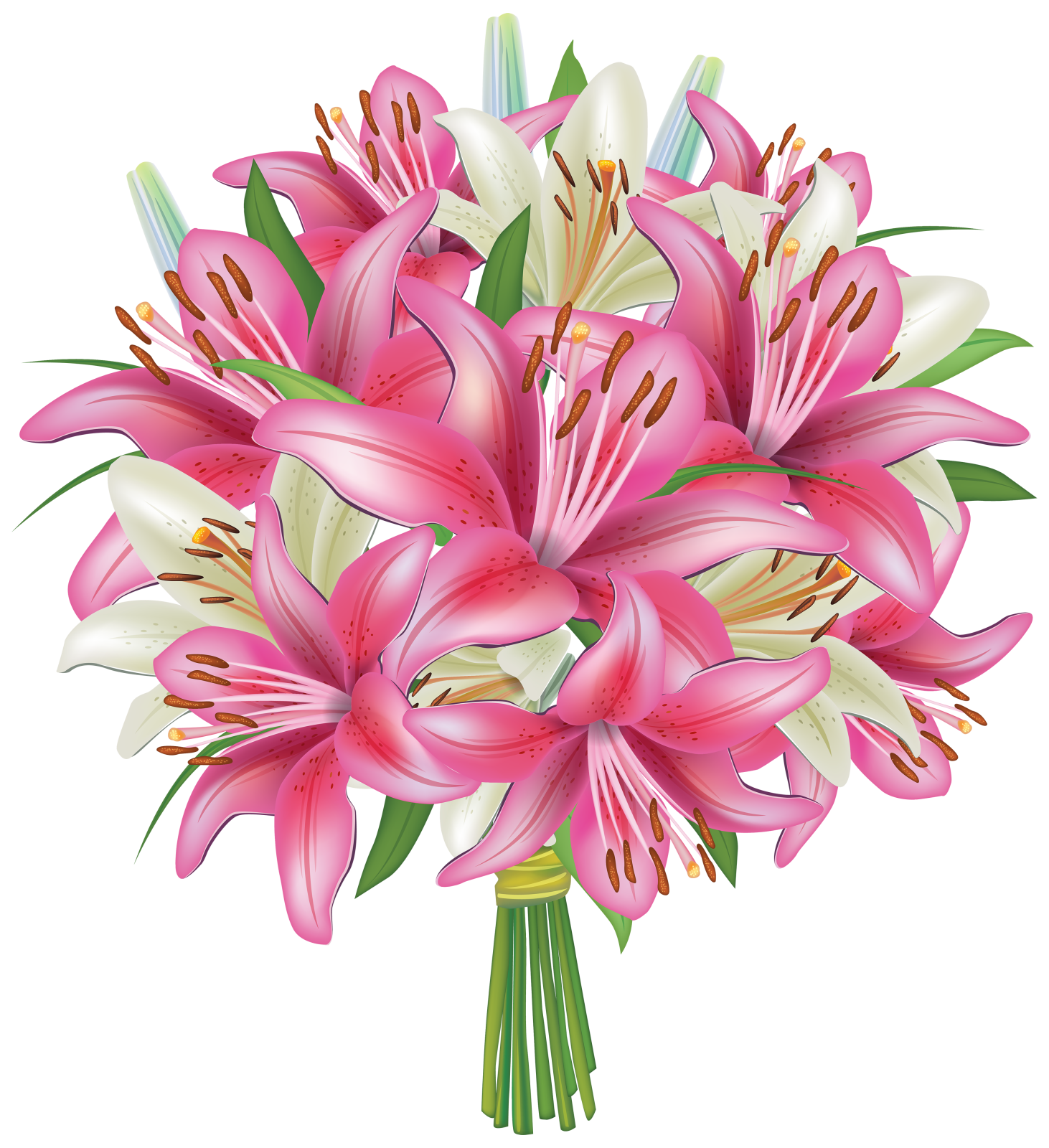 a bouquet of pink and white lilies