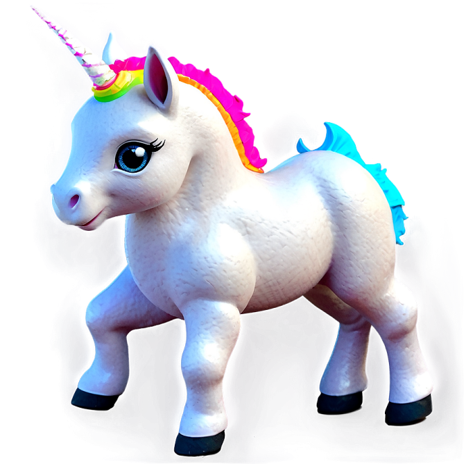 a toy unicorn standing on a white surface