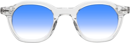 a pair of glasses with blue tinted lenses