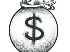a black and white drawing of a dollar sign