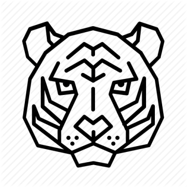 a black and white image of a tiger head