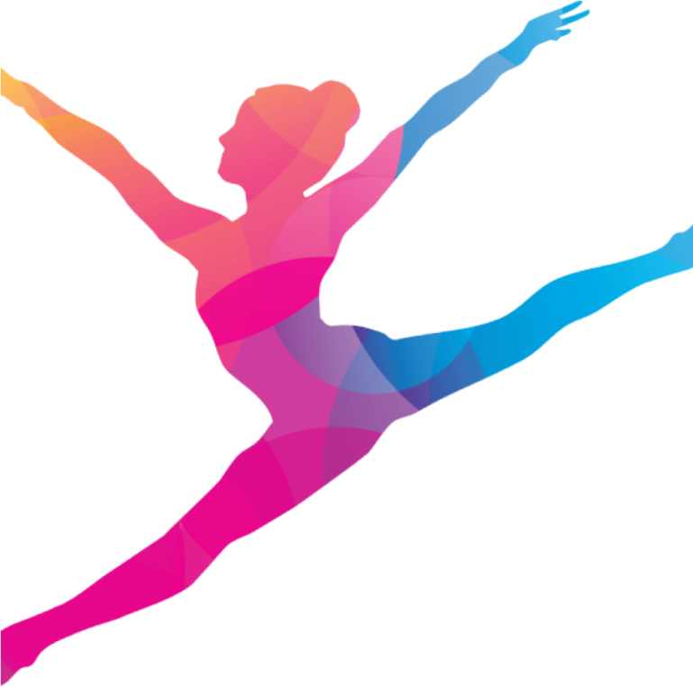the silhouette of a dancer in pink and blue