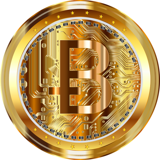 a golden bit coin on a white background