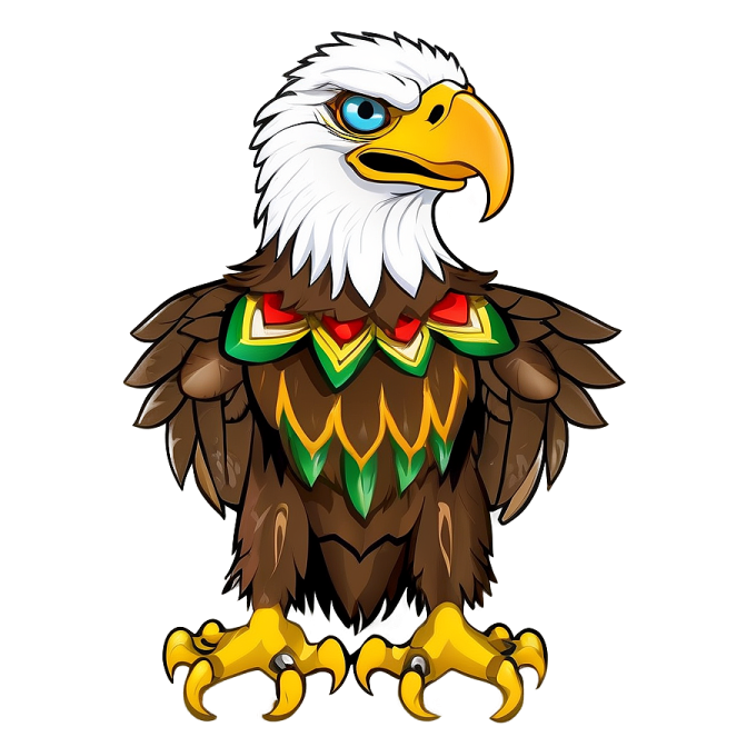 an eagle with a green and yellow shirt