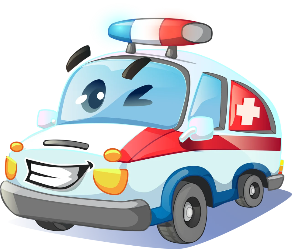 an ambulance car with a red cross on top
