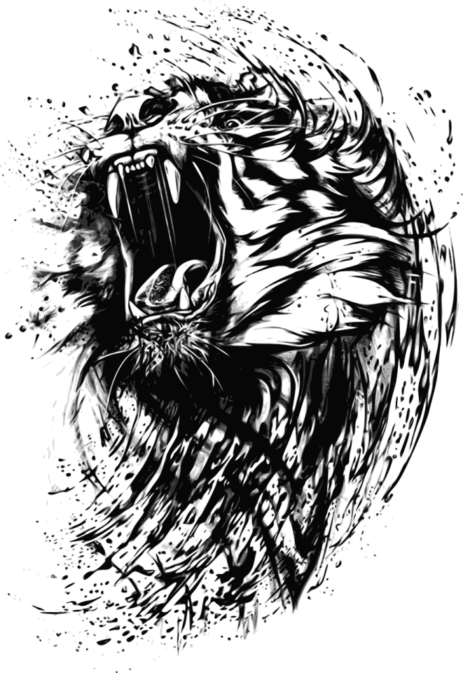 a black and white drawing of a lion's head
