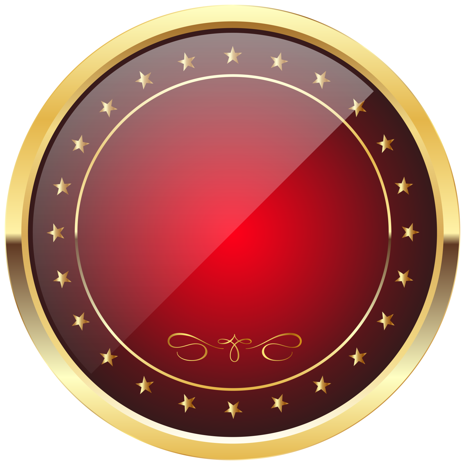 a red button with gold stars on it