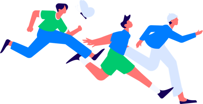 a group of people running together