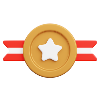a gold medal with a red ribbon around it