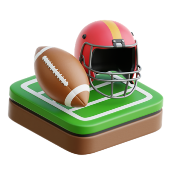 a football helmet and ball on top of a green field