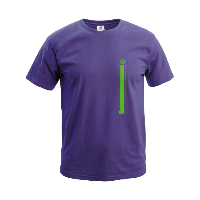 a purple t - shirt with a green stripe
