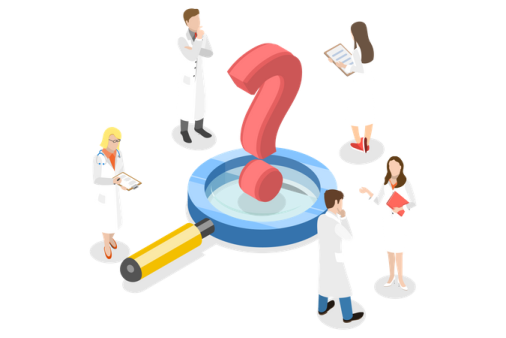a group of people looking at a question