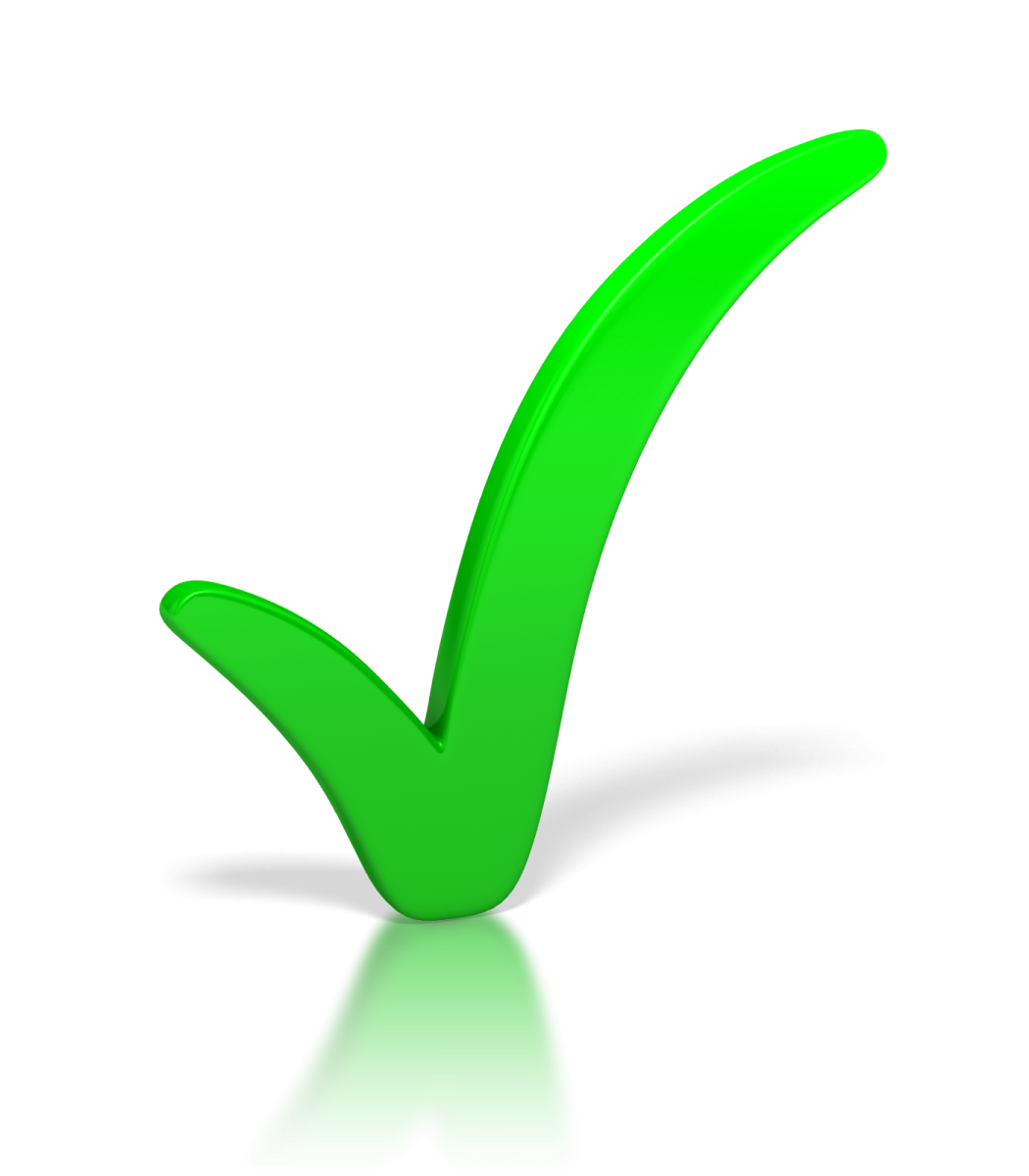 a green check mark on a white background
