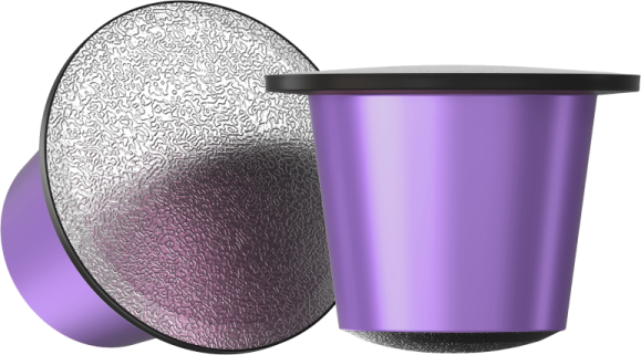 a purple cup with a black lid