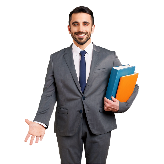 a man in a suit and tie holding a book