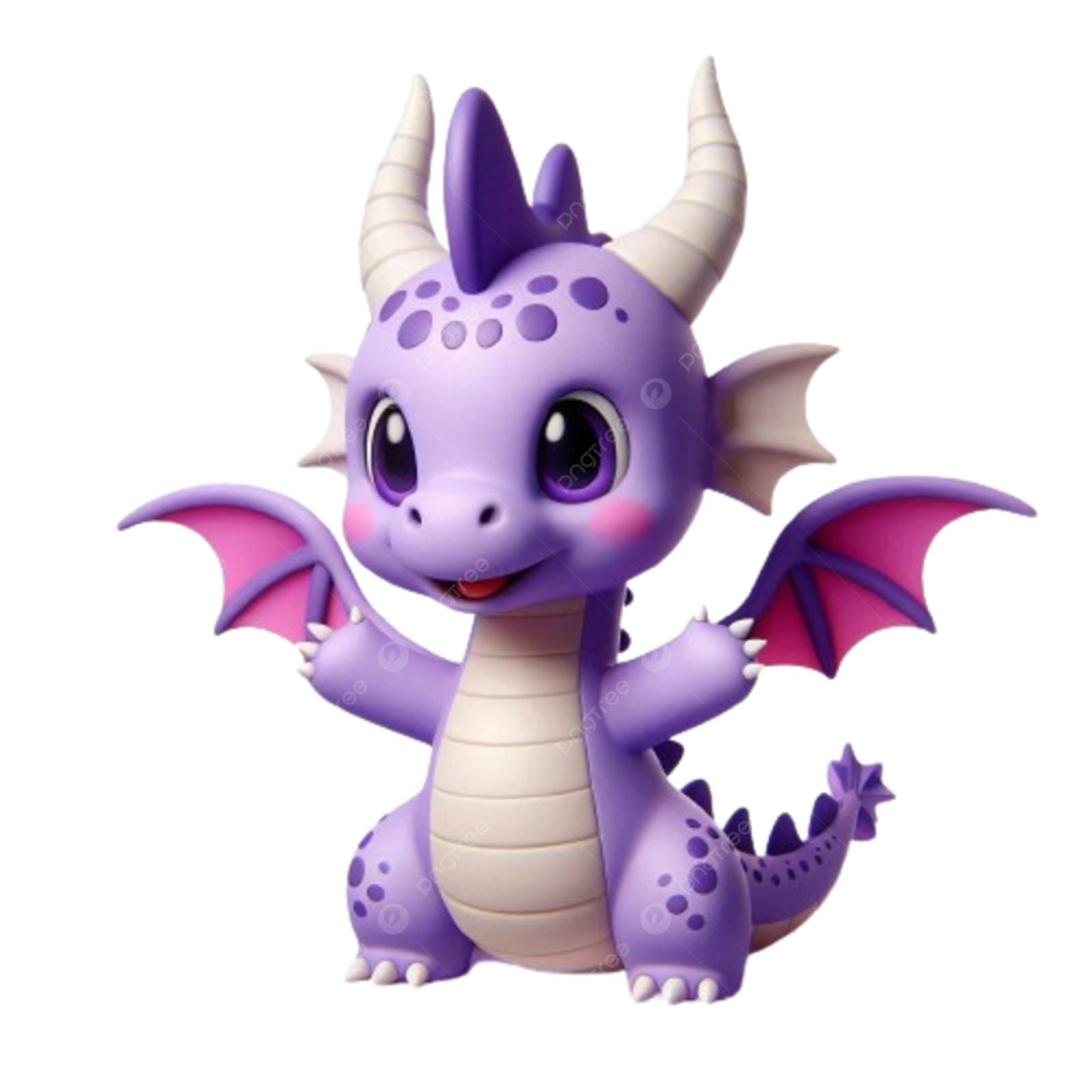 a purple and white toy dragon sitting on a white surface