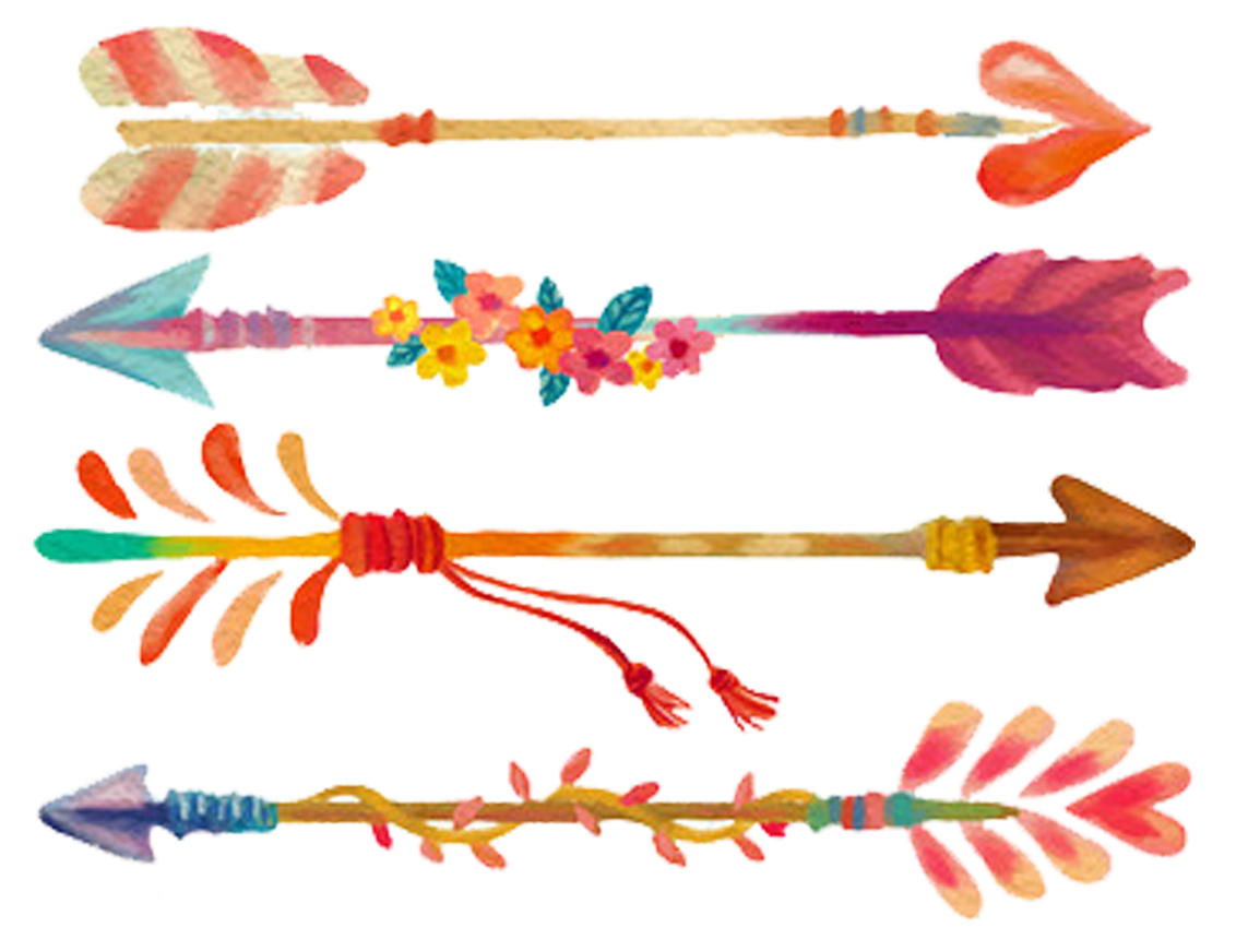 four watercolor arrows with flowers on them