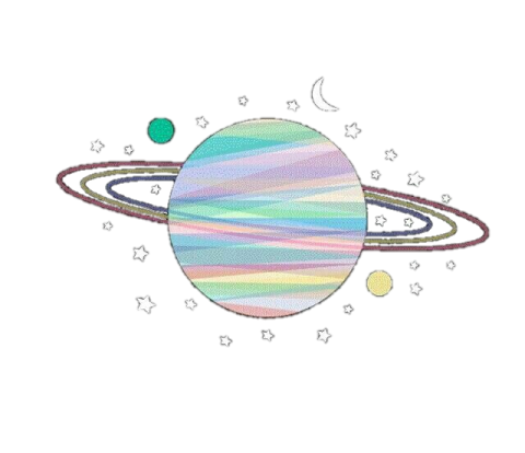 a drawing of saturn with planets and stars