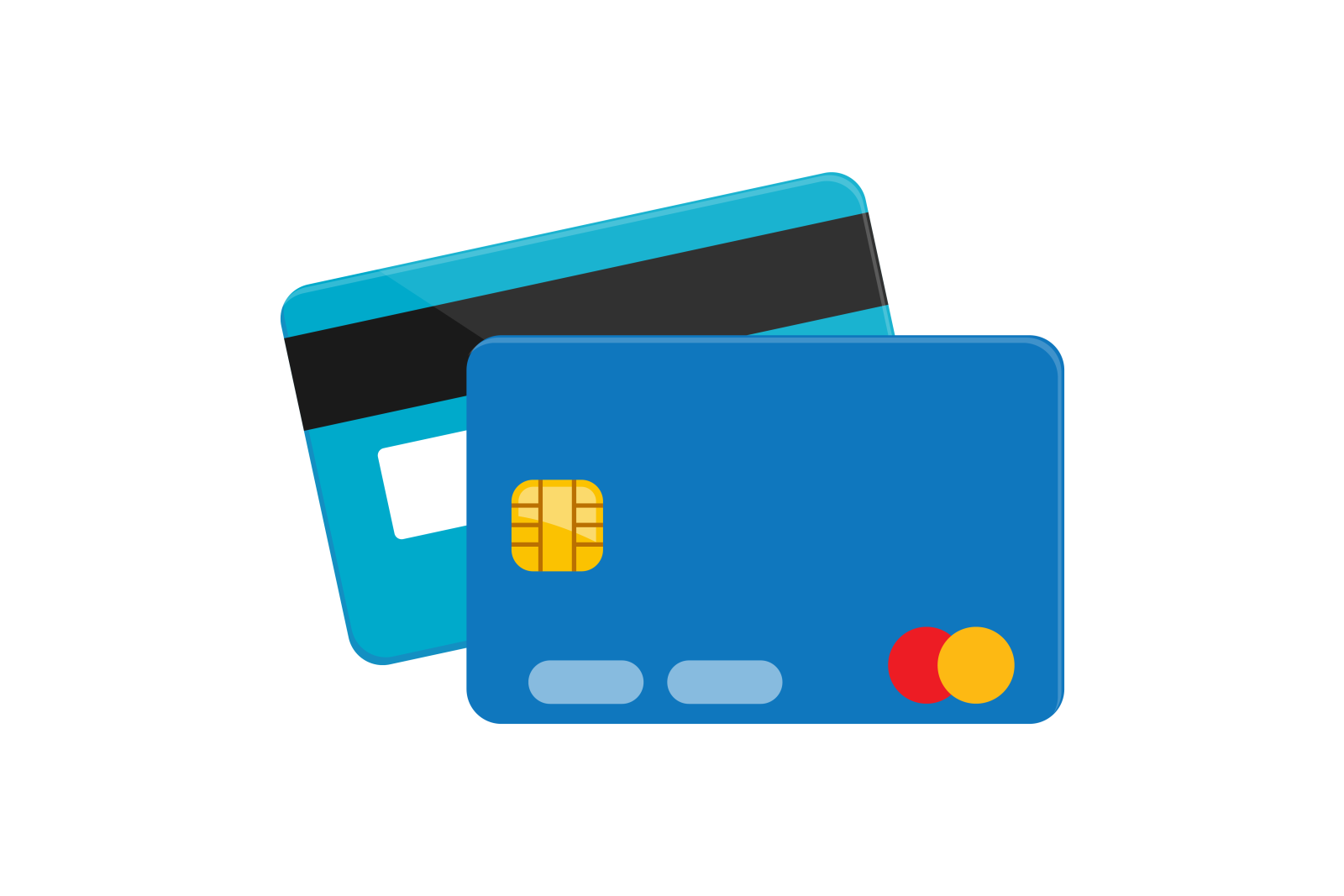 a blue credit card with a red circle on it