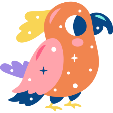 an orange bird with blue and pink feathers