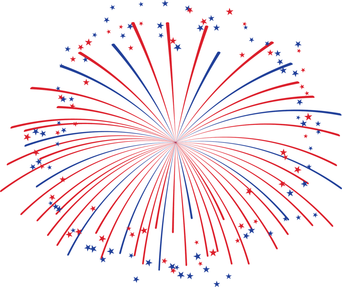 a fireworks with red, white and blue stars