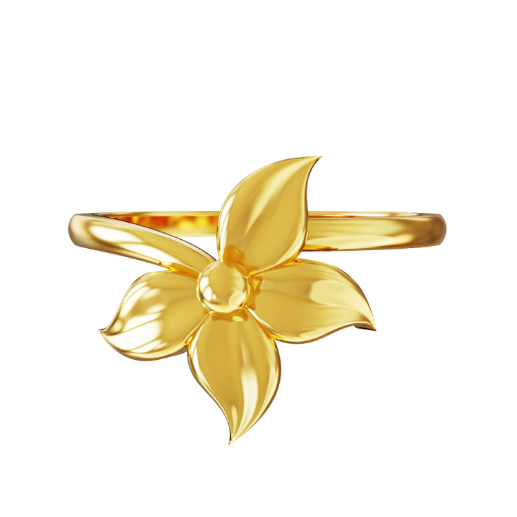 a gold flower ring on a white background