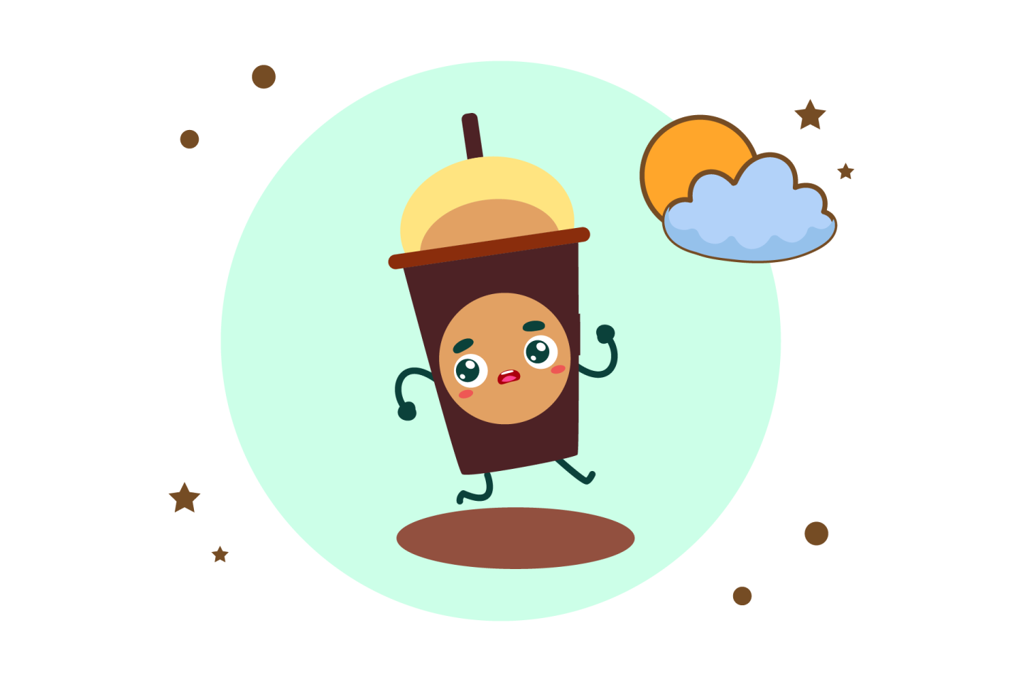 an illustration of a cup of coffee and a cloud