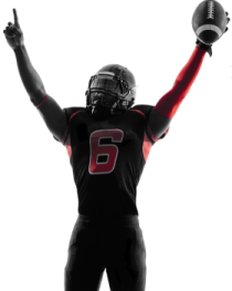 a football player with his arms in the air