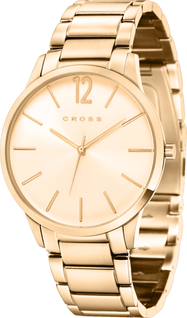 a gold watch on a white background