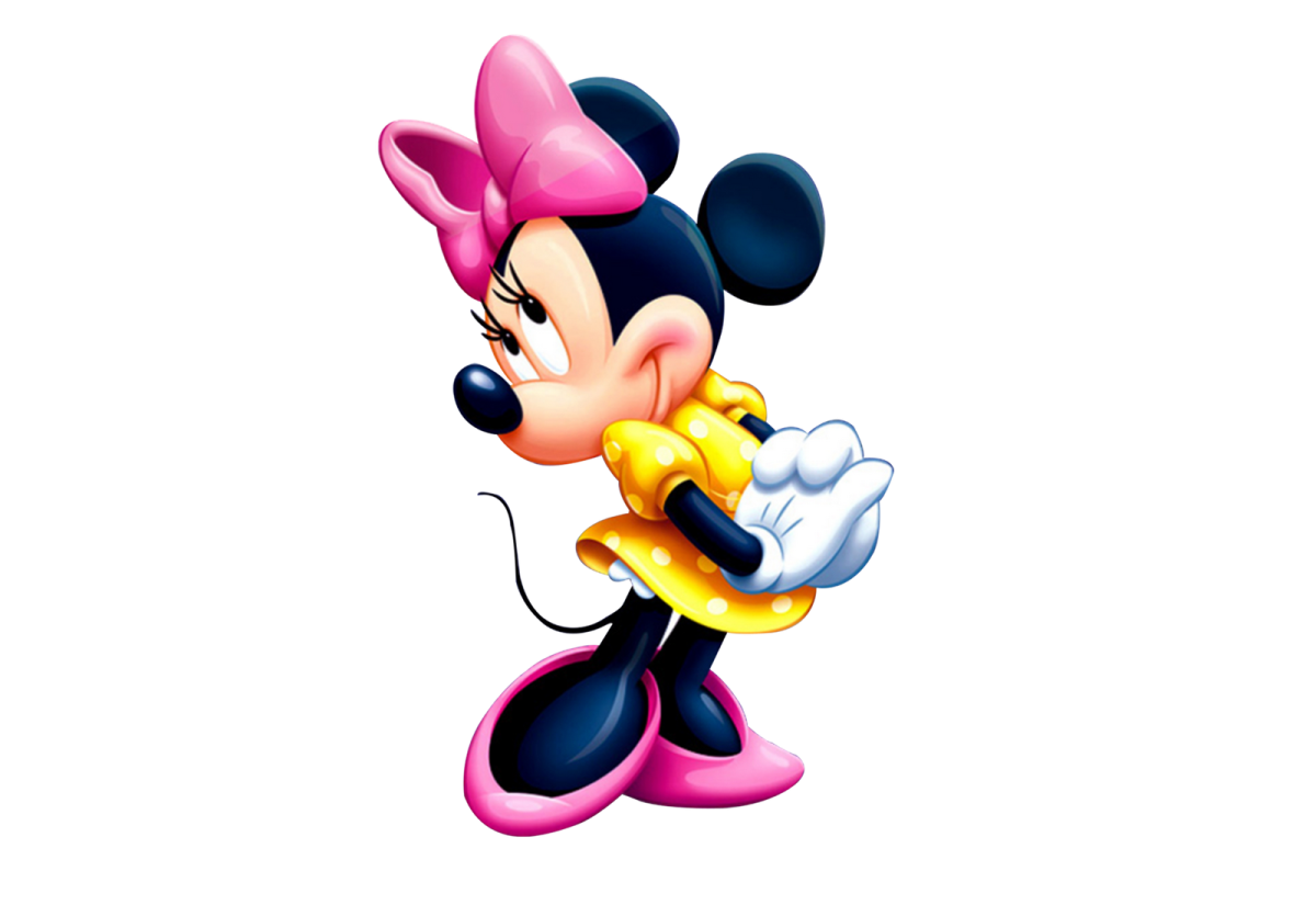 a minnie mouse with pink hair and yellow shirt