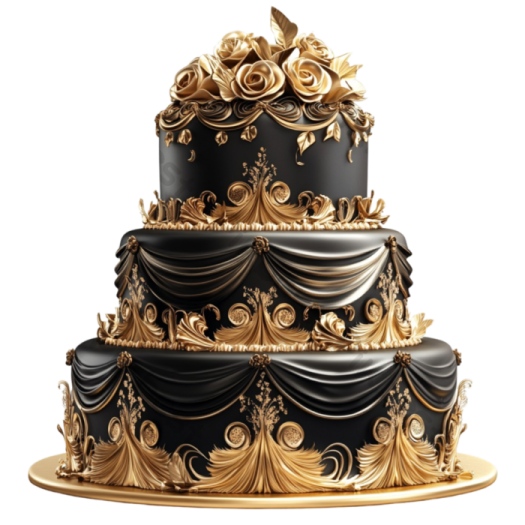 a black and gold wedding cake