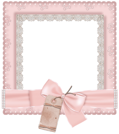 a pink frame with a bow and a tag
