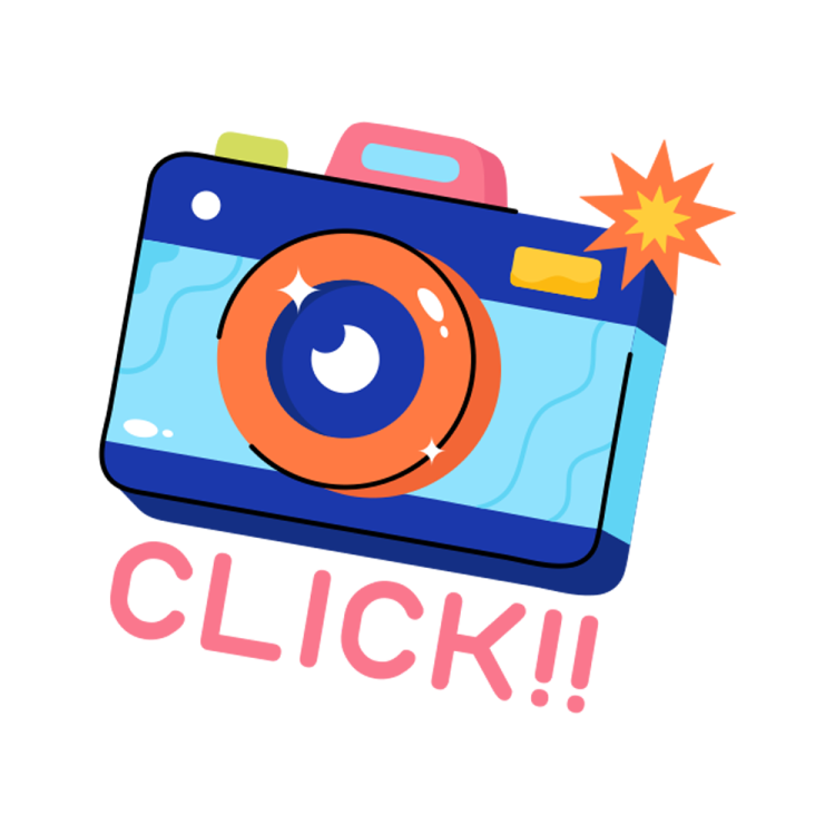 a camera with the word click on it