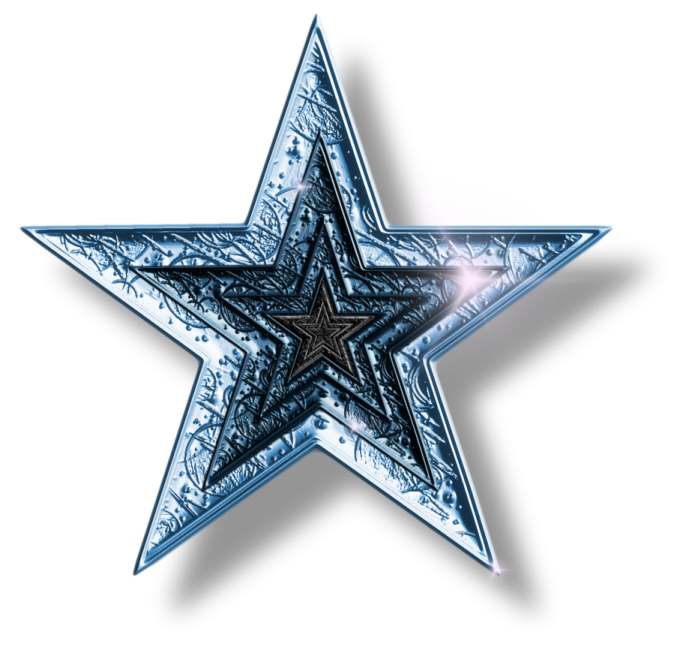 a blue and white star on a white background