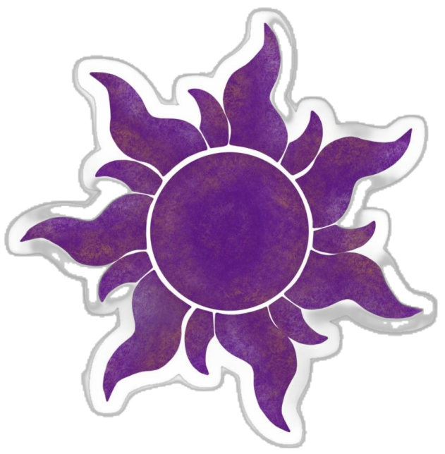 a purple sun sticker on a white background