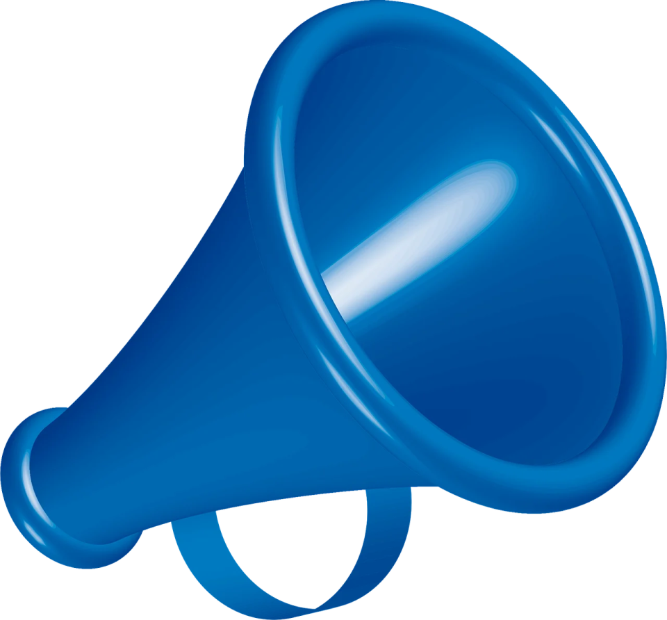 a blue megaphone on a white background