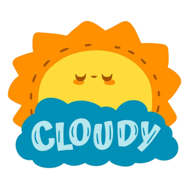 a cartoon sun with the word cloud on it